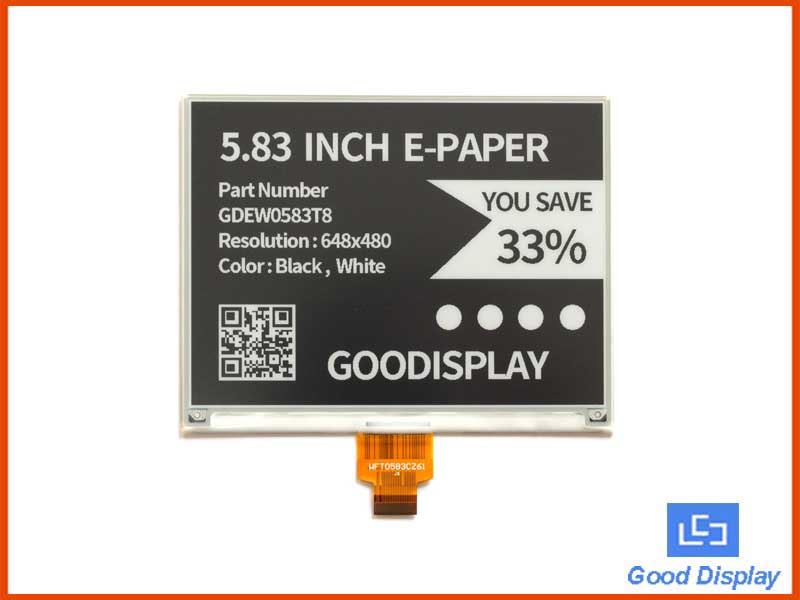 5.83 inch high resolution 648x480, e-paper display, black and white, e-ink screen, GDEW0583T8